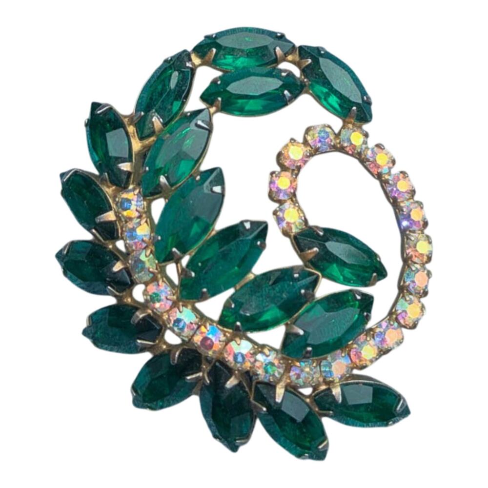 Vintage 1950s 1960s Juliana Green AB Rhinestone Wreath Brooch Pin Jewelry